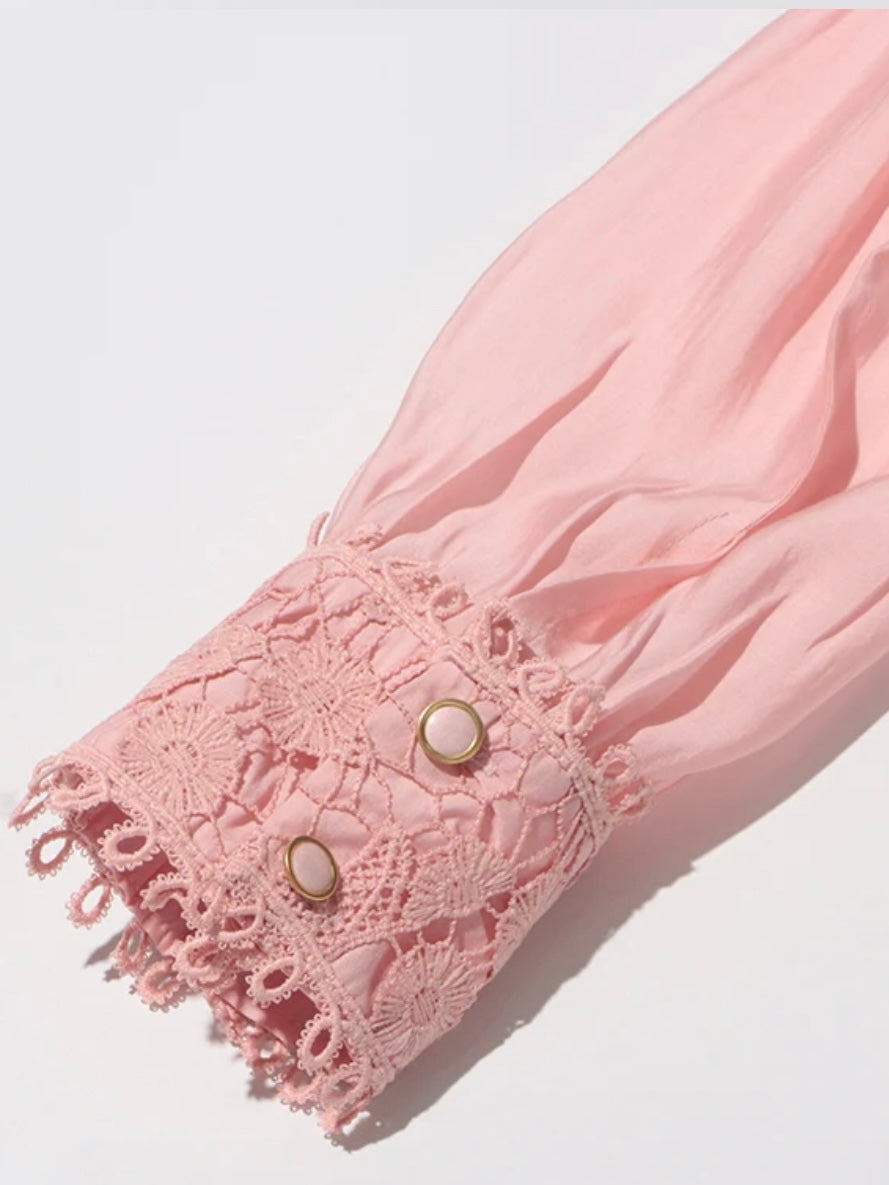 Pink and green set of 2 lace top and tube skirt