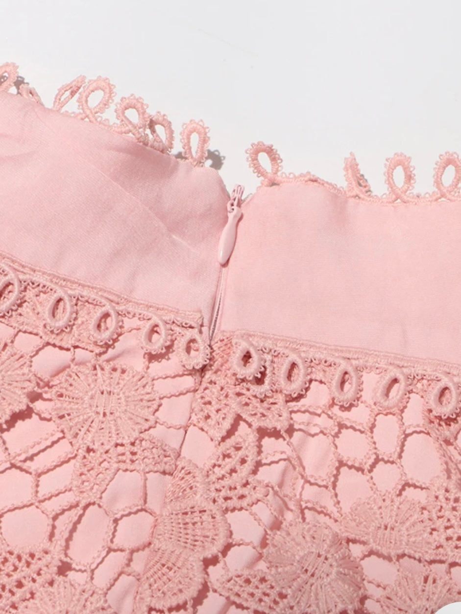 Pink and green set of 2 lace top and tube skirt
