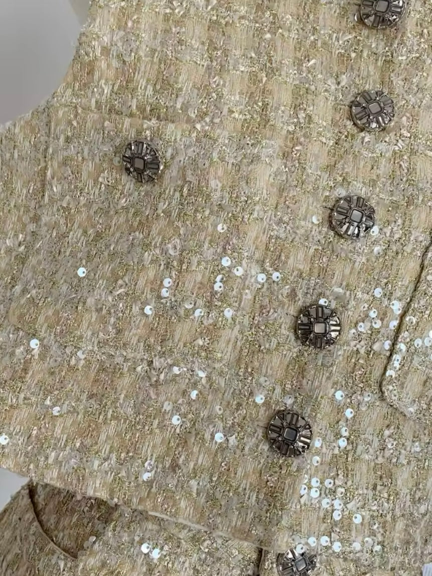 Beige tweed set of 2 vest top and shorts pants