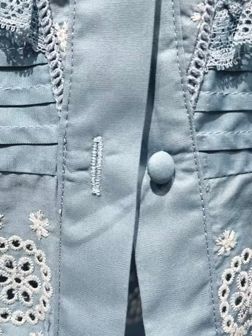 Beige and blue embroidered shirt