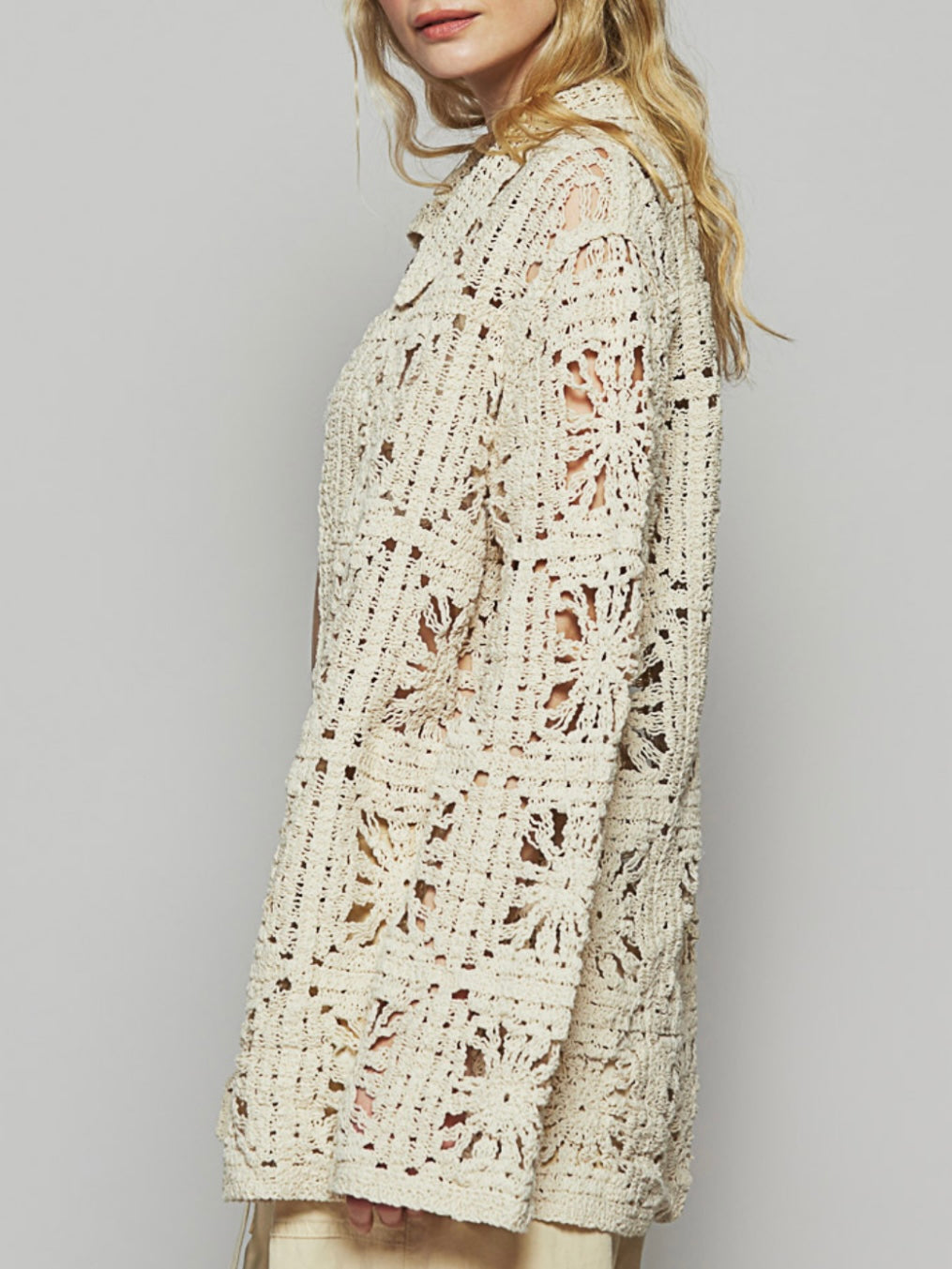 Off white crochet floral mix fabrics shacket - shirt