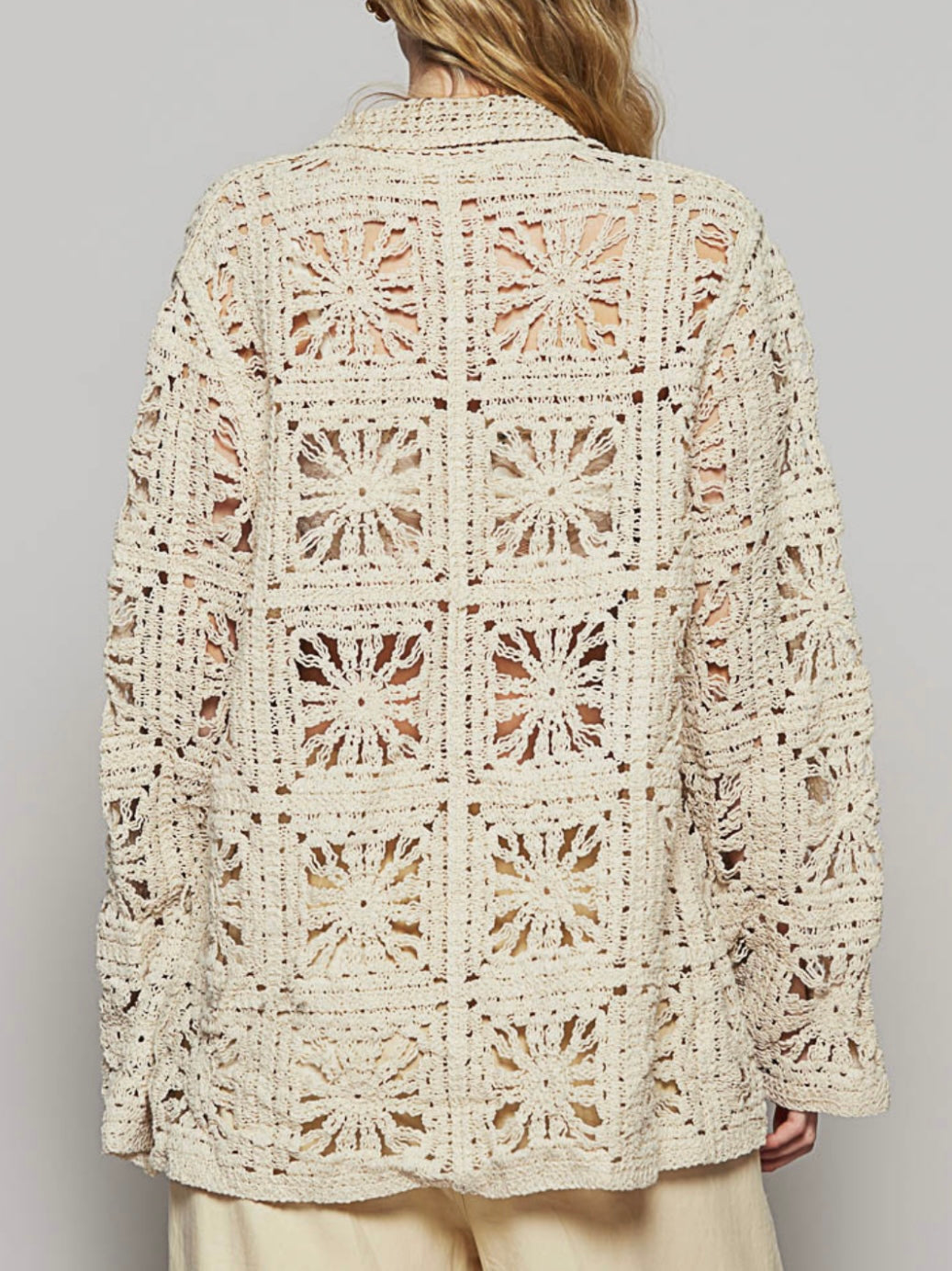 Off white crochet floral mix fabrics shacket - shirt