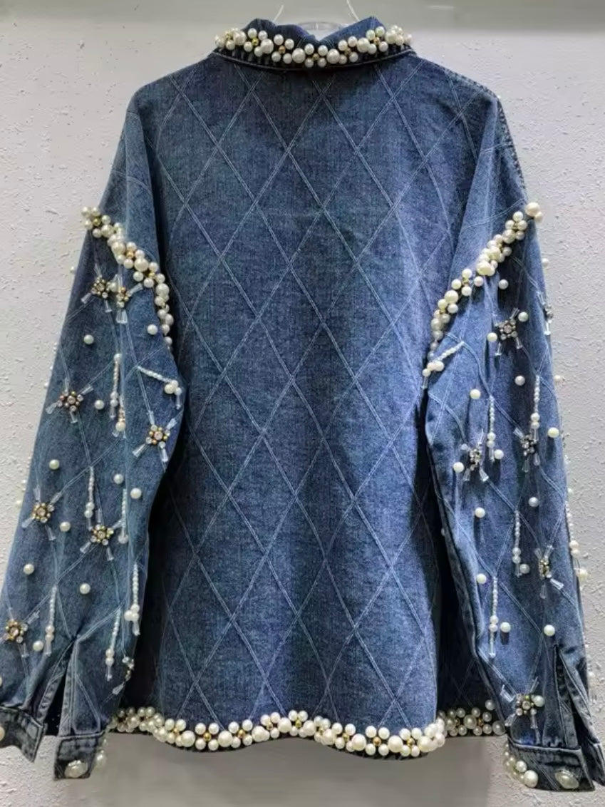 Denim pearls jacket