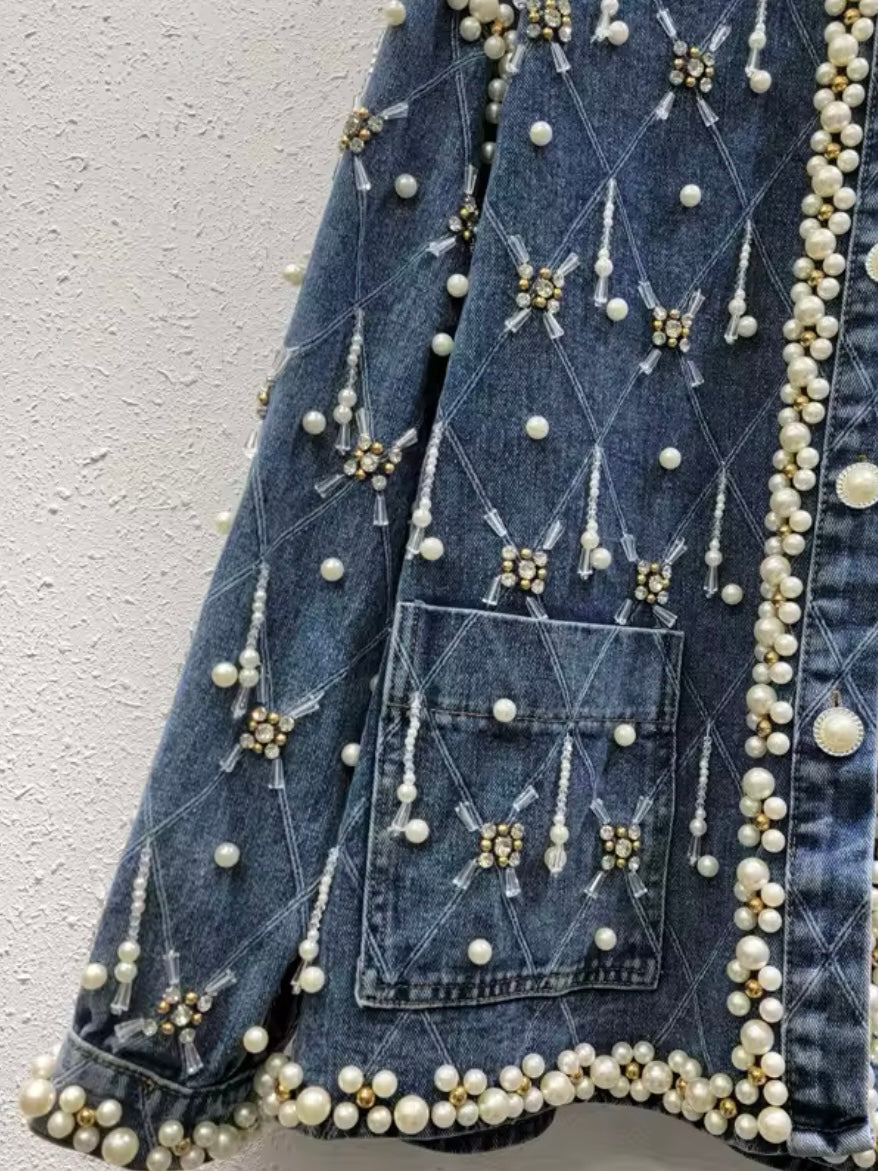Denim pearls jacket