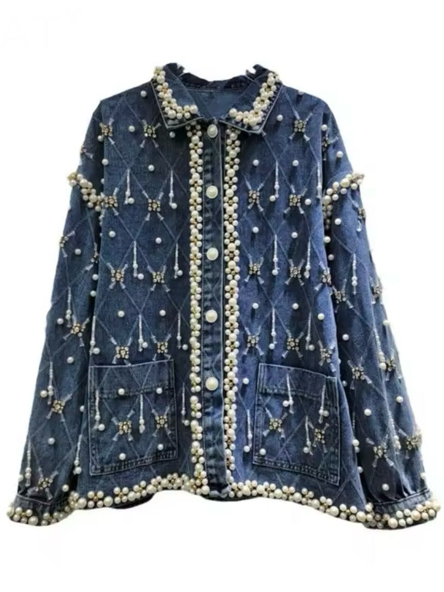 Denim pearls jacket