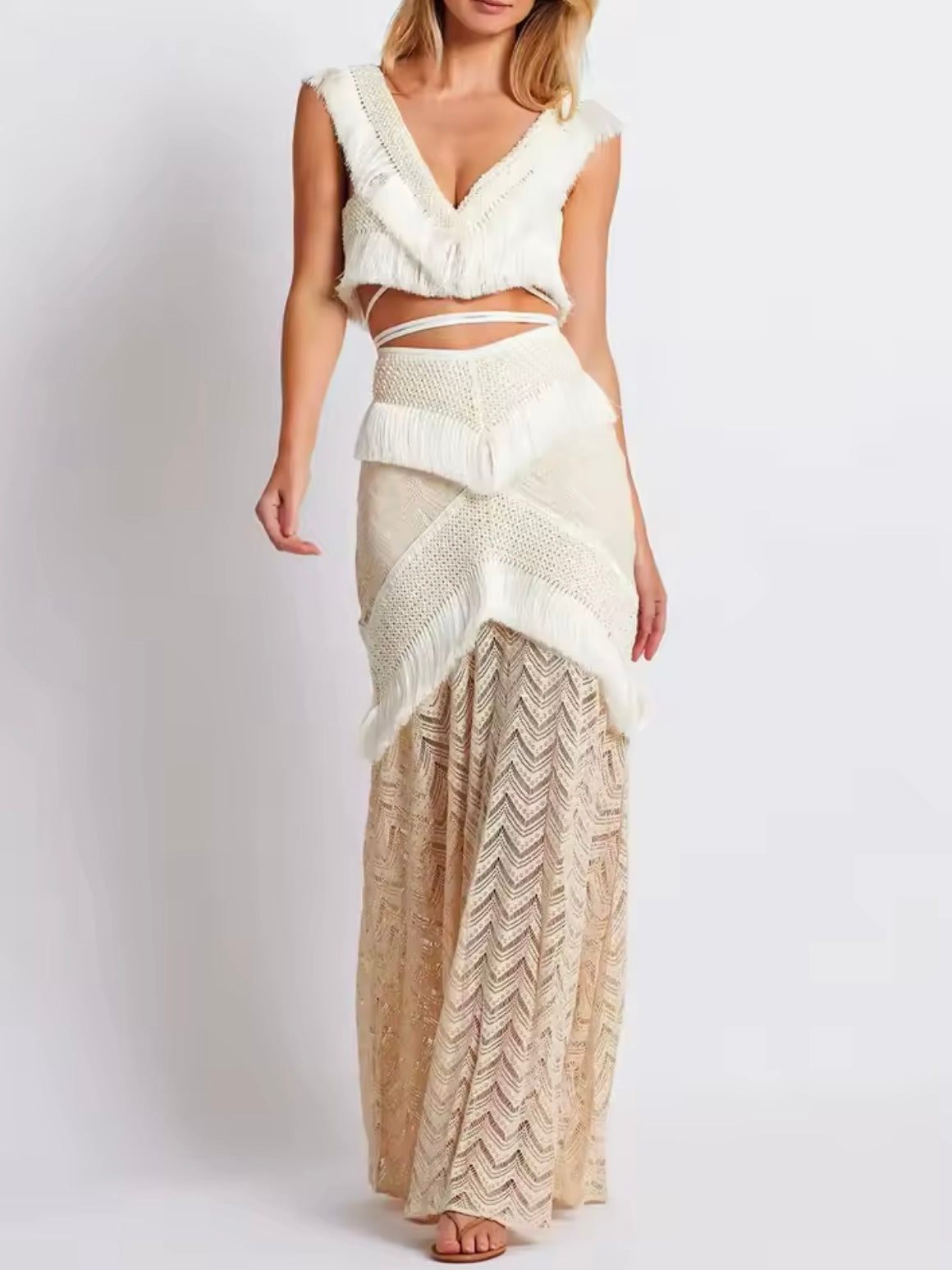 Beige and black set of 2 swimsuit and maxi skirt