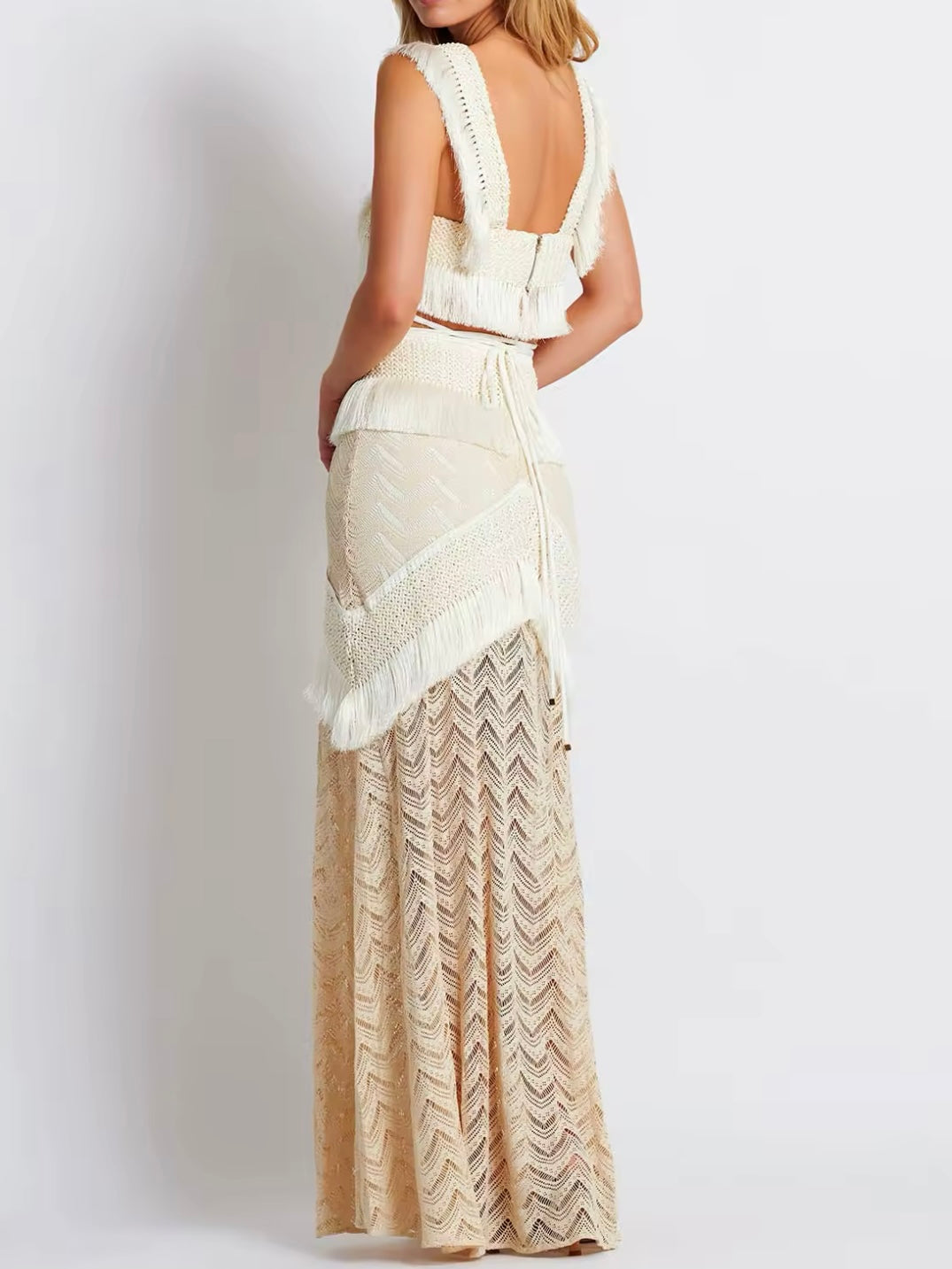 Beige and black set of 2 swimsuit and maxi skirt