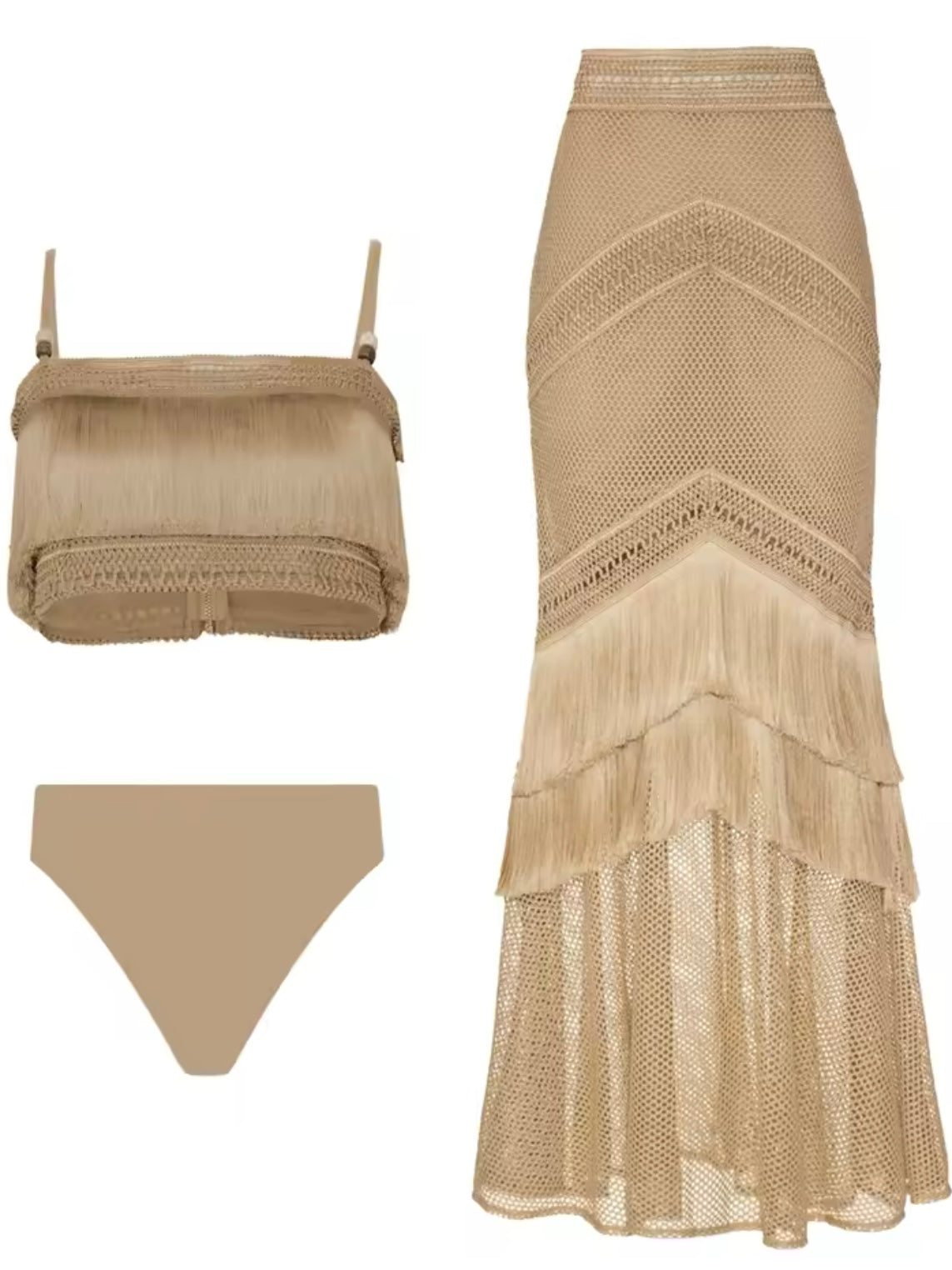 Gold tassels set of 2 swimsuit and maxi skirt