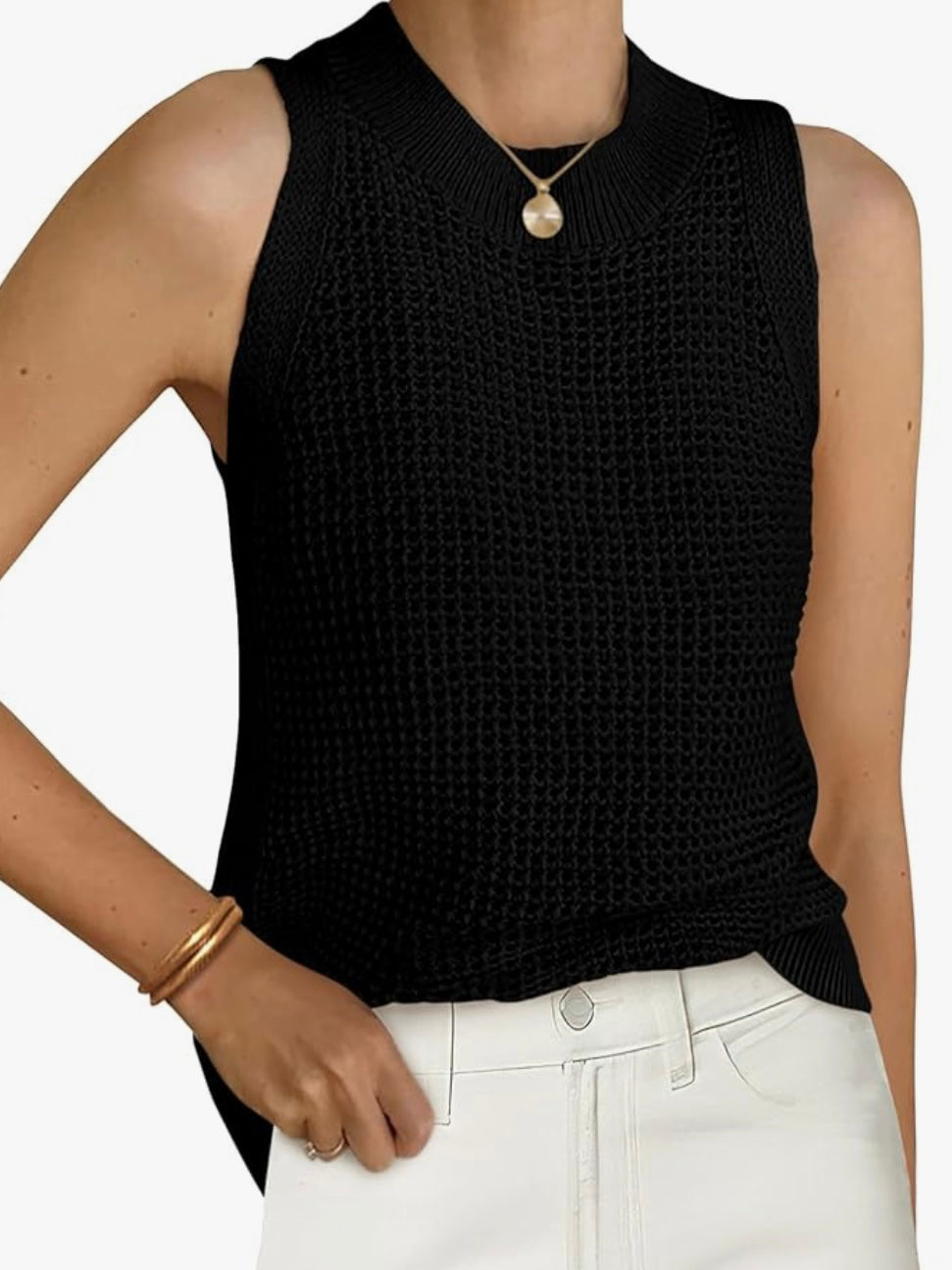 Solid colors waffle fabric tank top