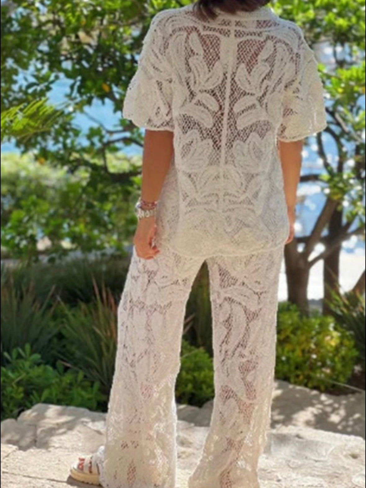 Beige lace set of 2 shirt and pants