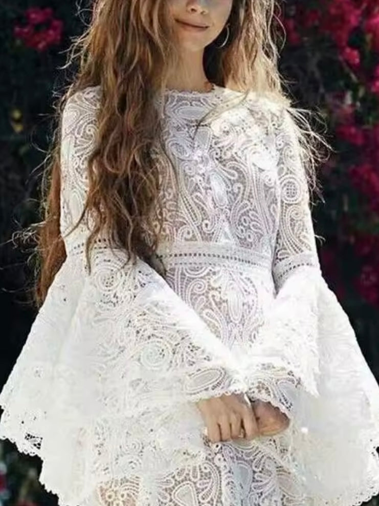 White floral lace midi dress