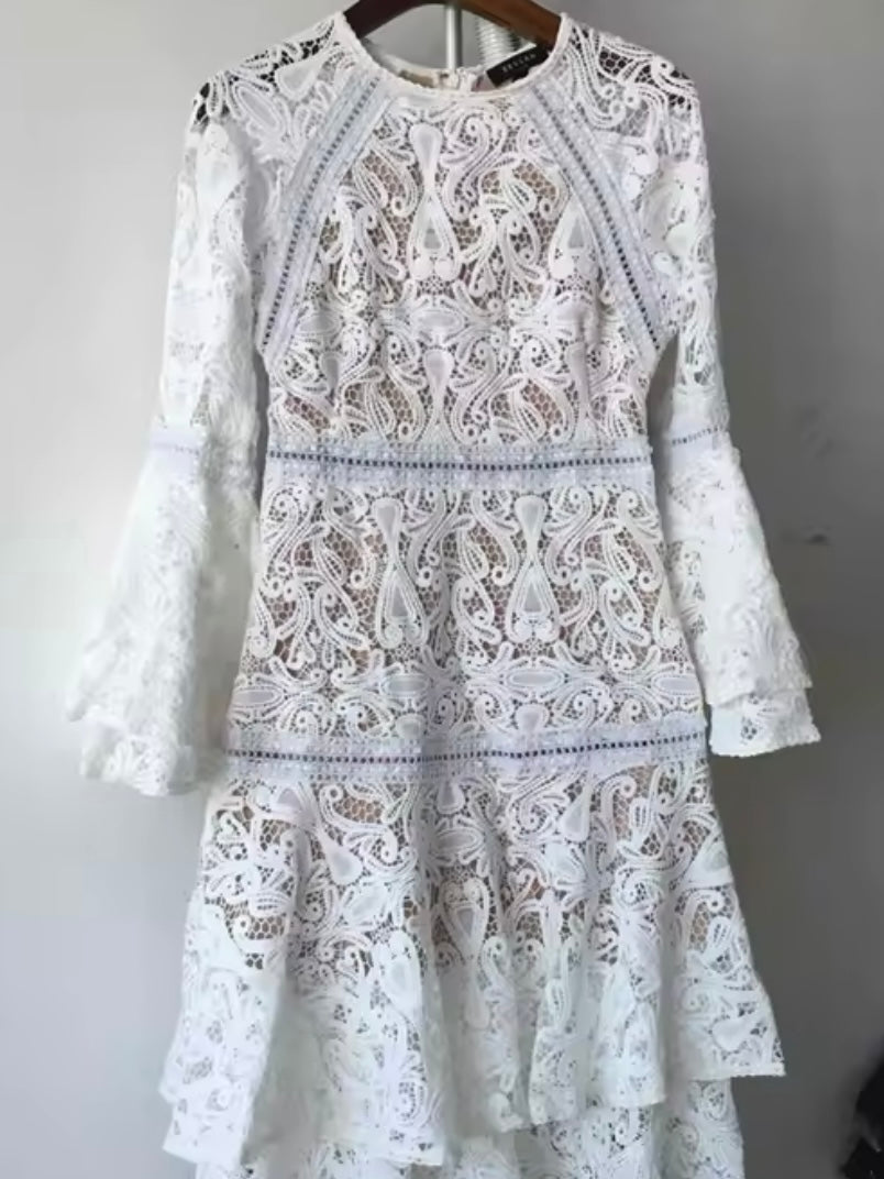White floral lace midi dress
