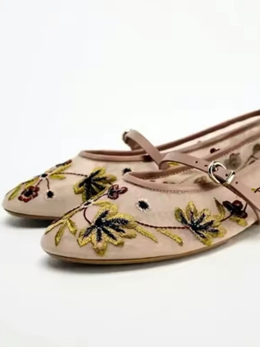 Ballet slip on floral flats shoes