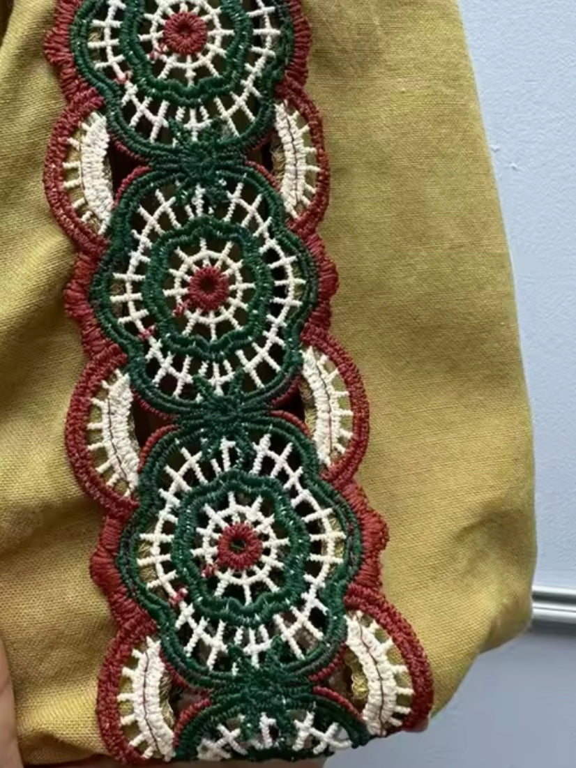 Green embroidered floral top