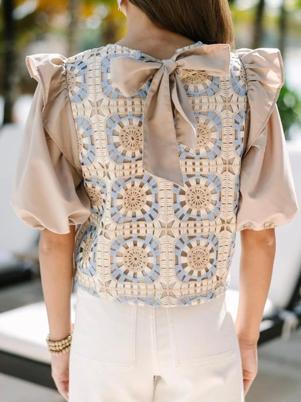 Beige and blue knitted mix fabrics shirt