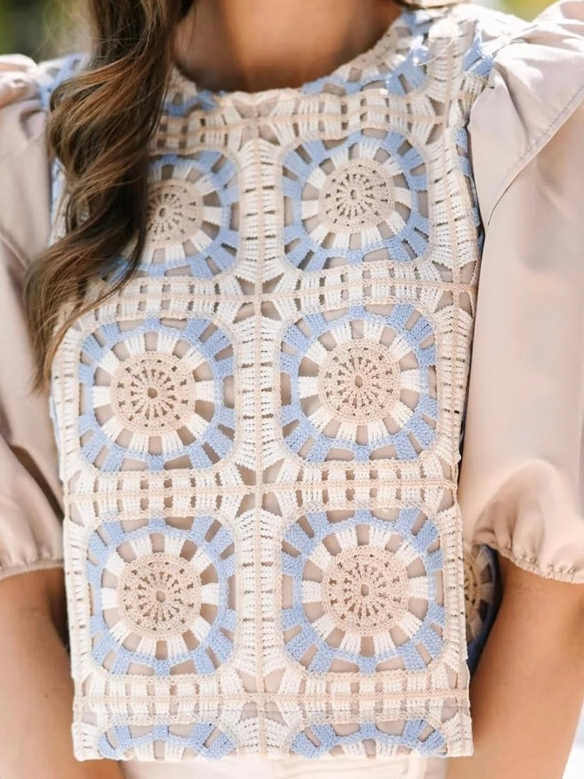 Beige and blue knitted mix fabrics shirt