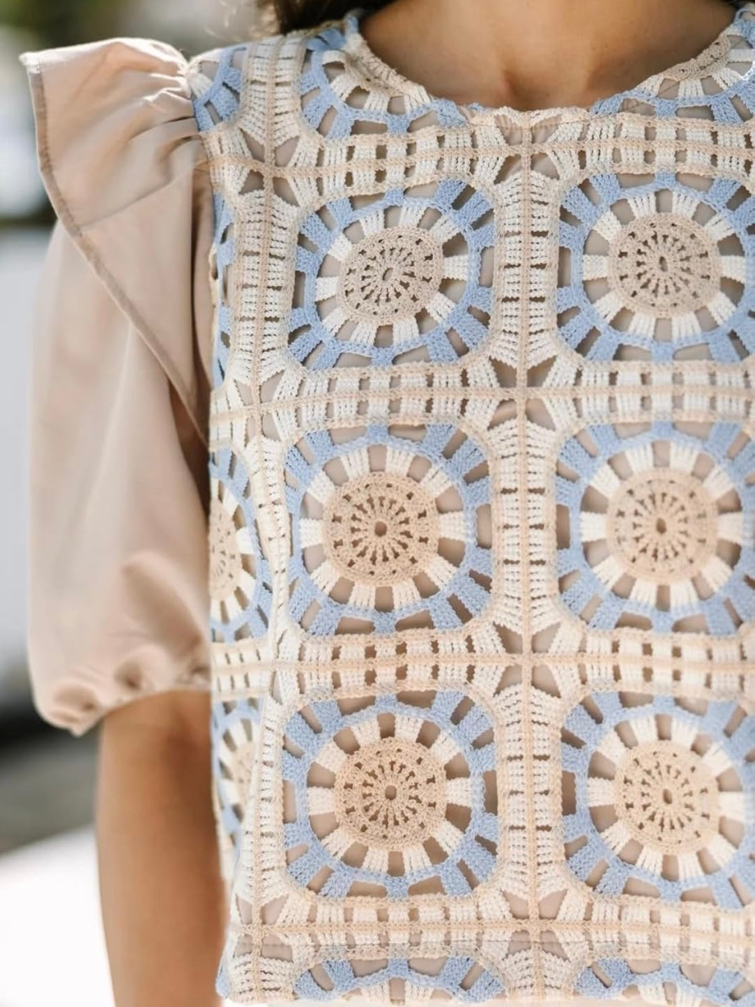 Beige and blue knitted mix fabrics shirt