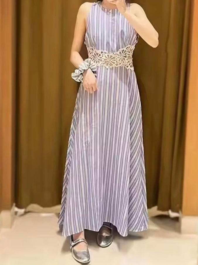 Blue and white crochet light maxi dress