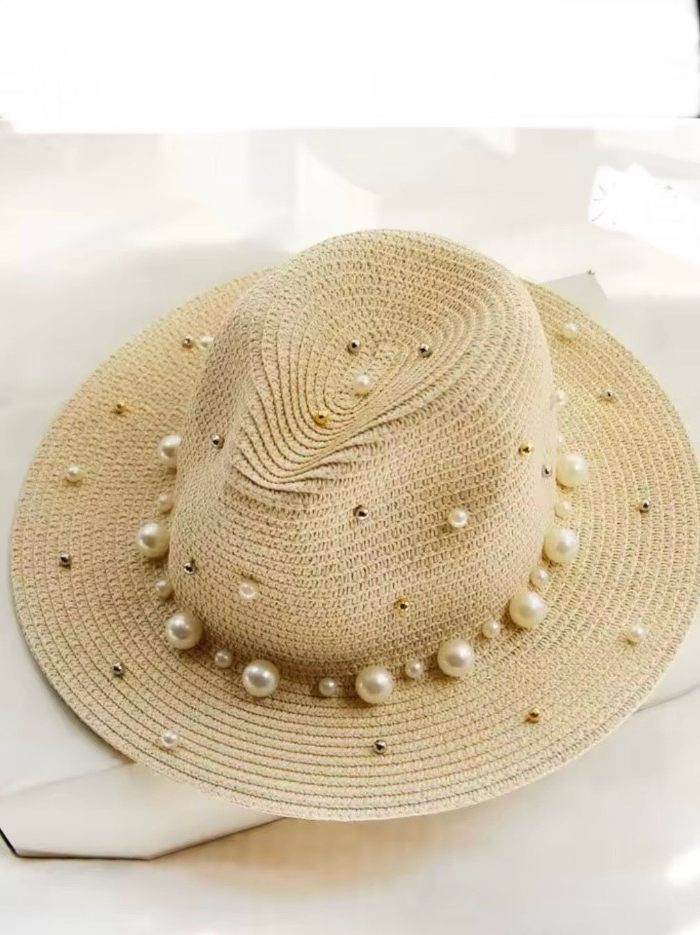 Solid colors pearls straw hat