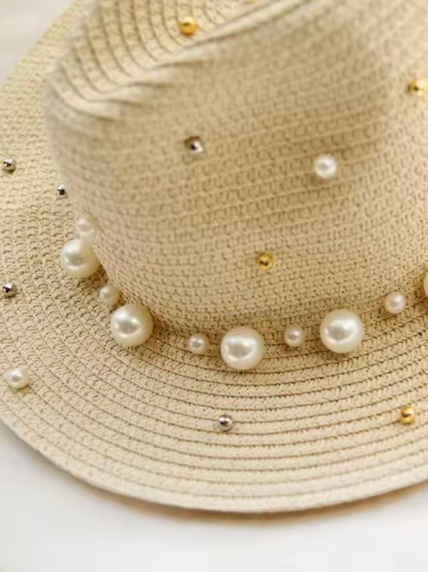 Solid colors pearls straw hat