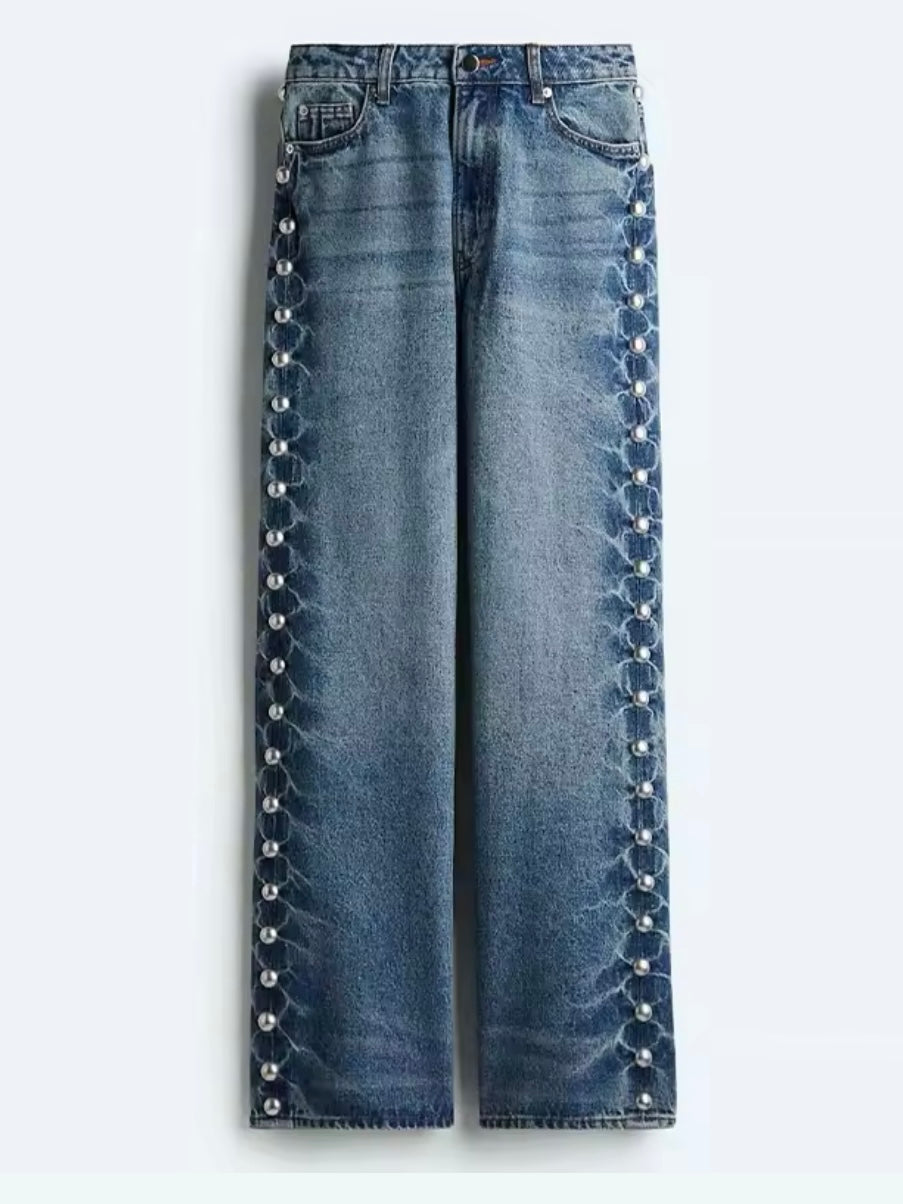 Mid blue loose fit jeans pants