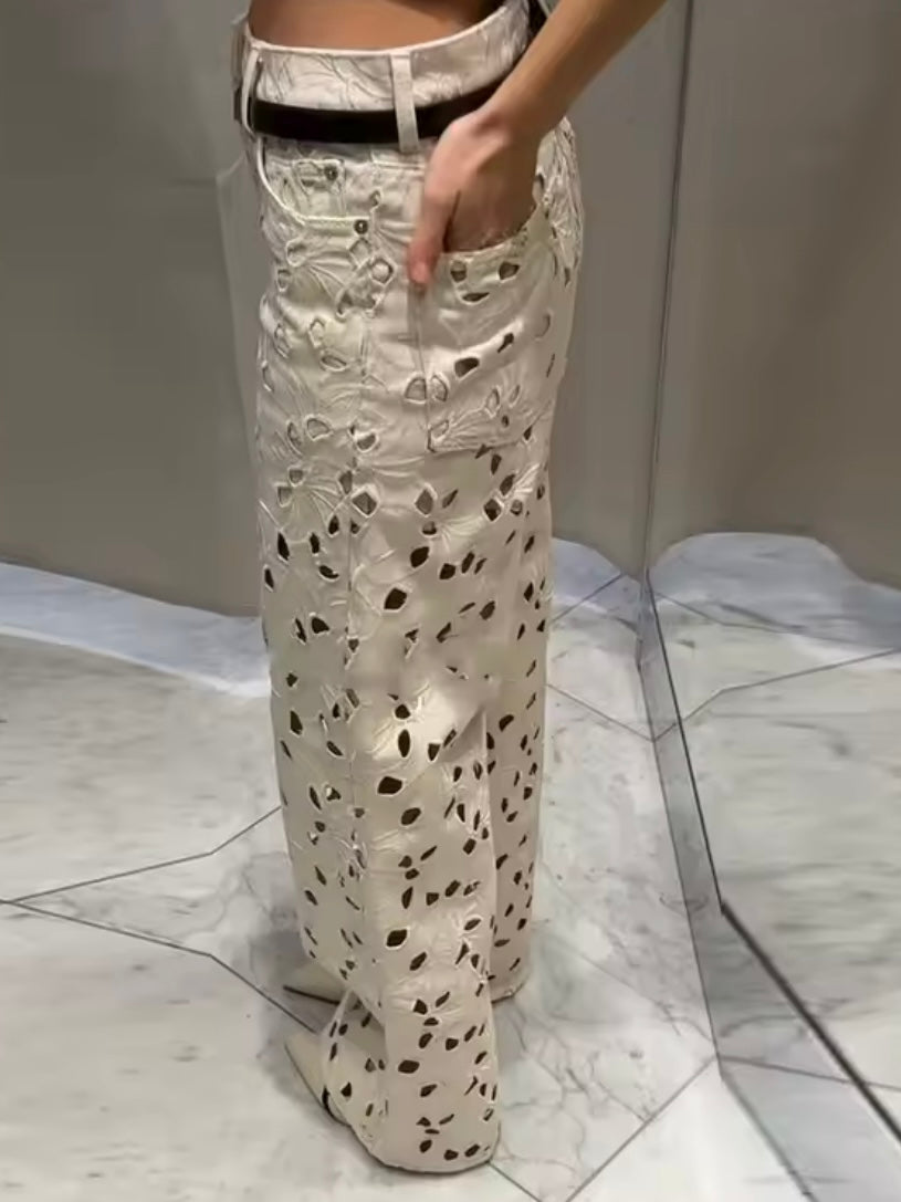 Off White cutout fabric jeans pants