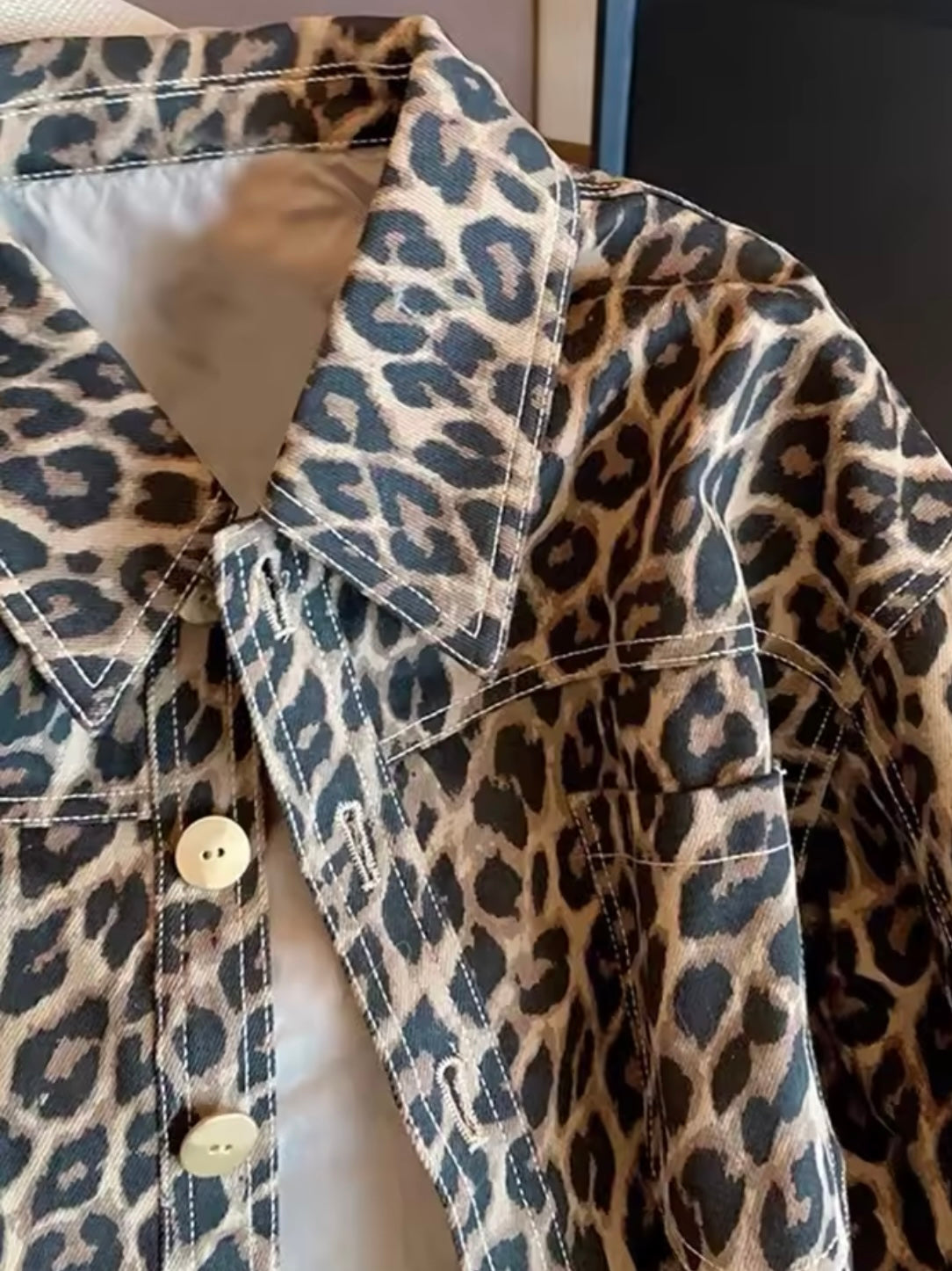 Leopard print jeans jacket
