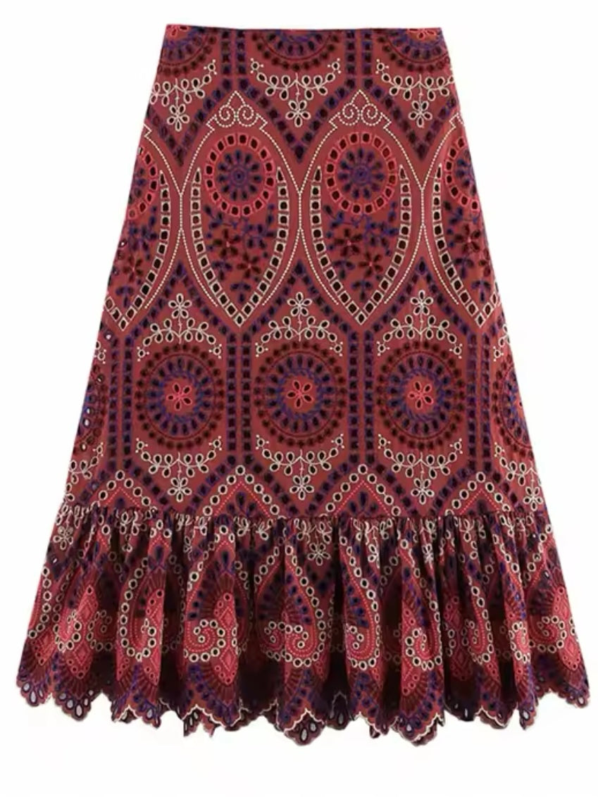 Burgundy Set of 2 eyelet lace shirt and skirt