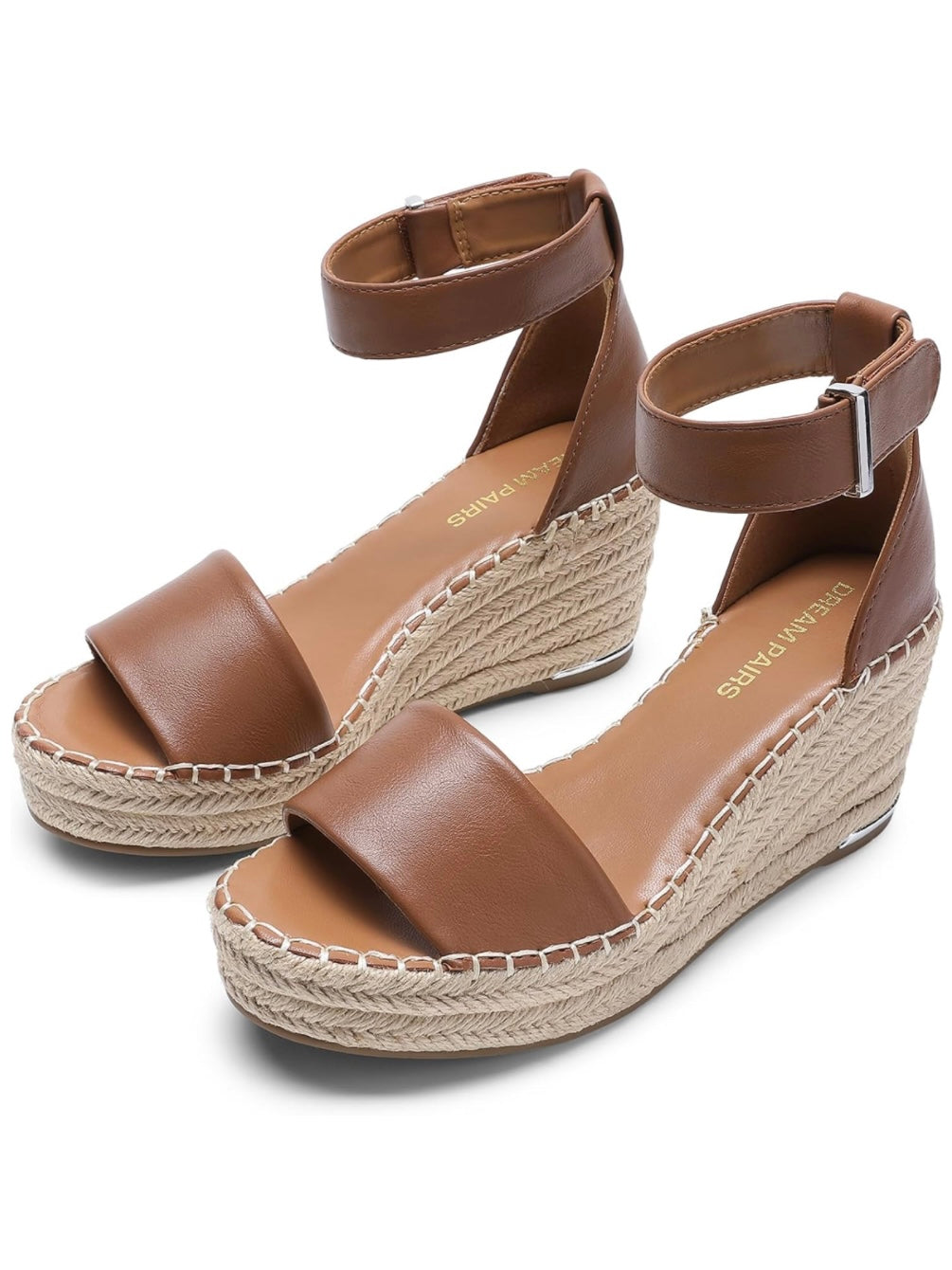 Brown wedge high heels sandals