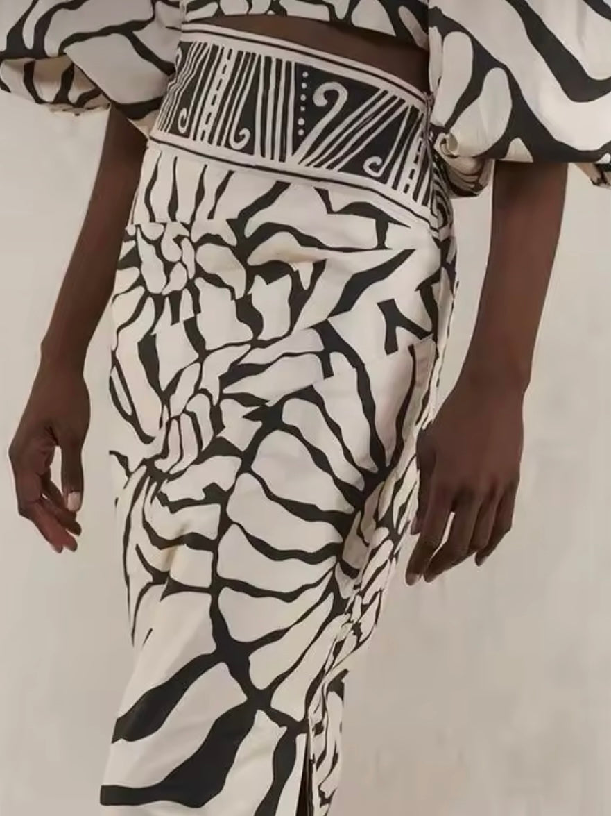 Black and white set of bikini and maxi skirt