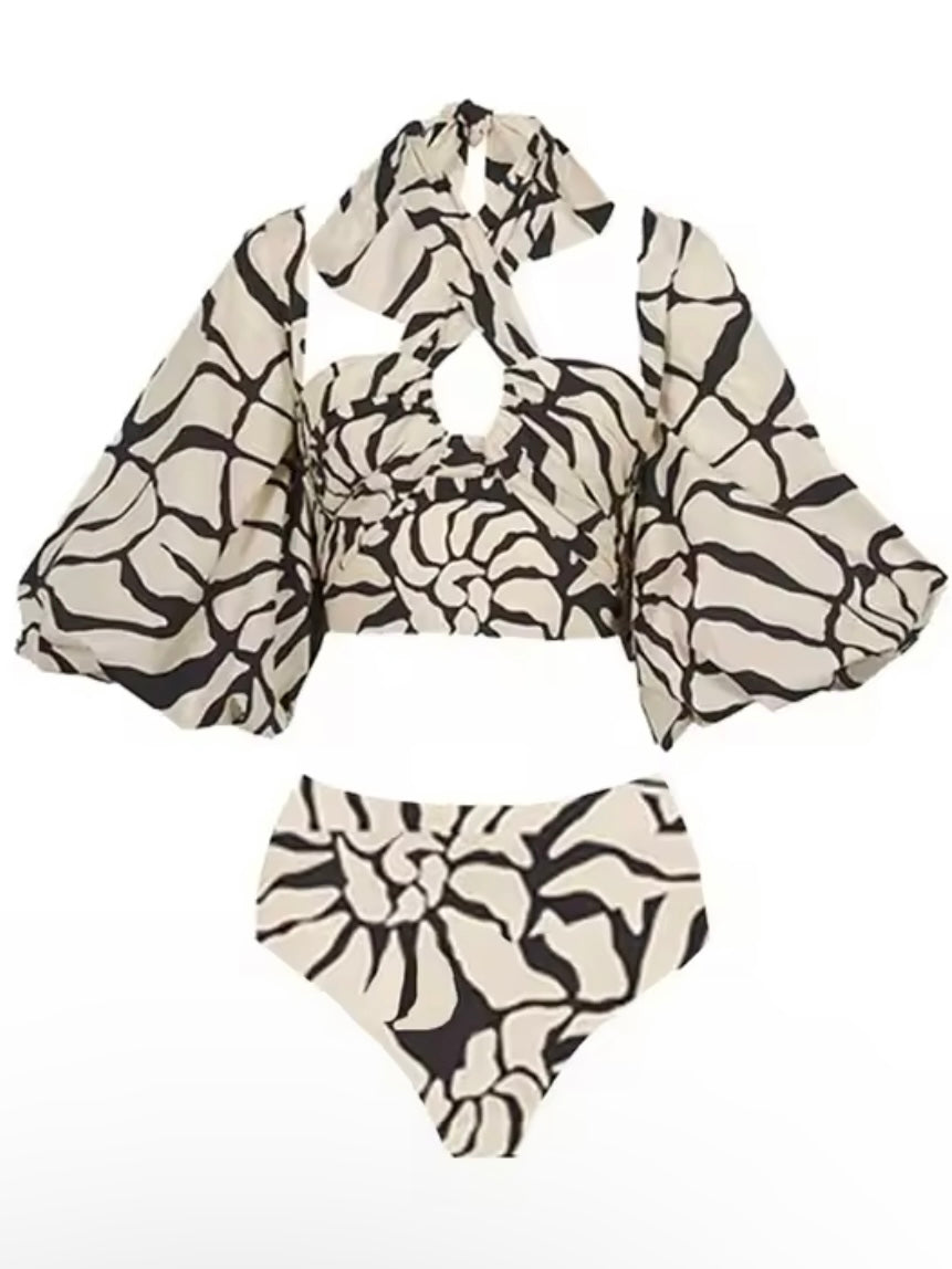 Black and white set of bikini and maxi skirt