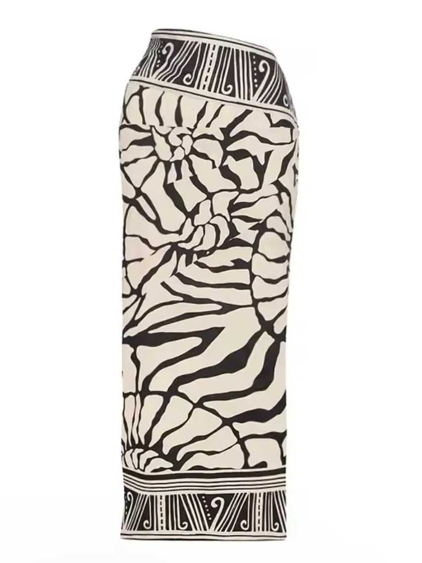 Black and white set of bikini and maxi skirt