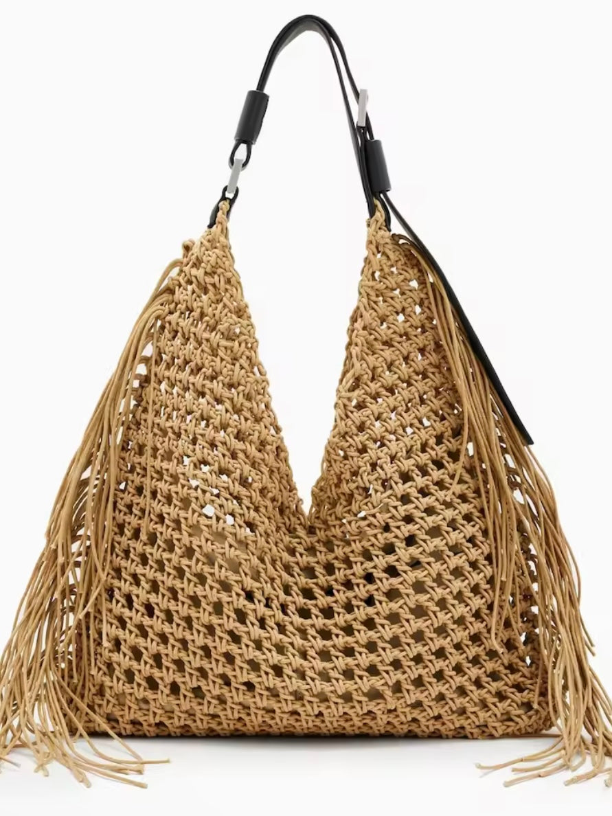 Big natural straw tassels bag