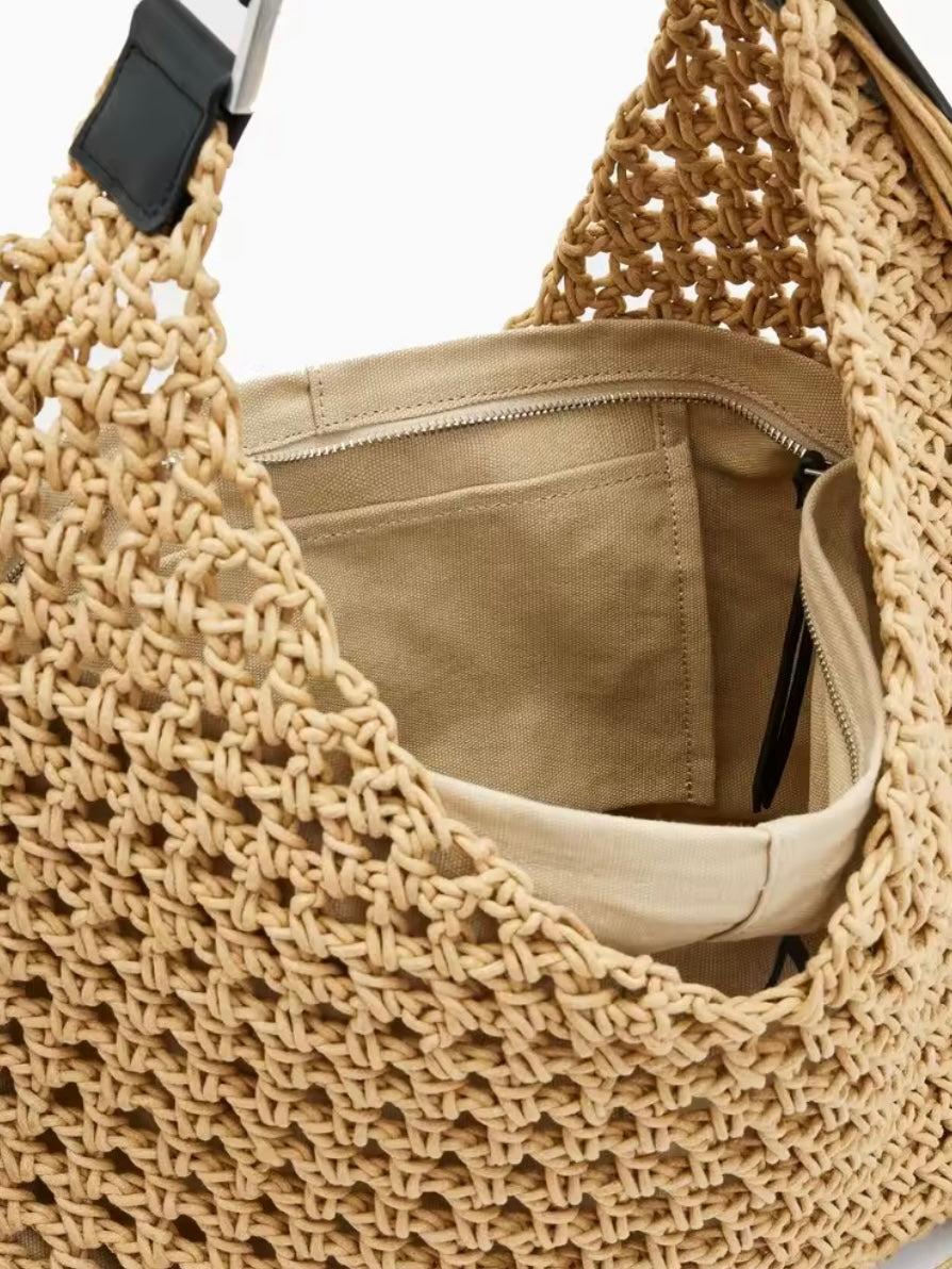Big natural straw tassels bag