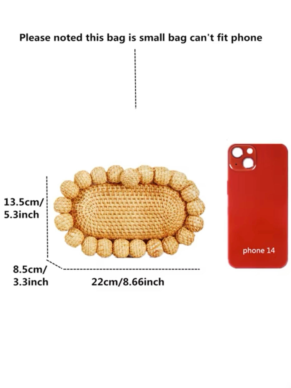 Natural balls straw clutch