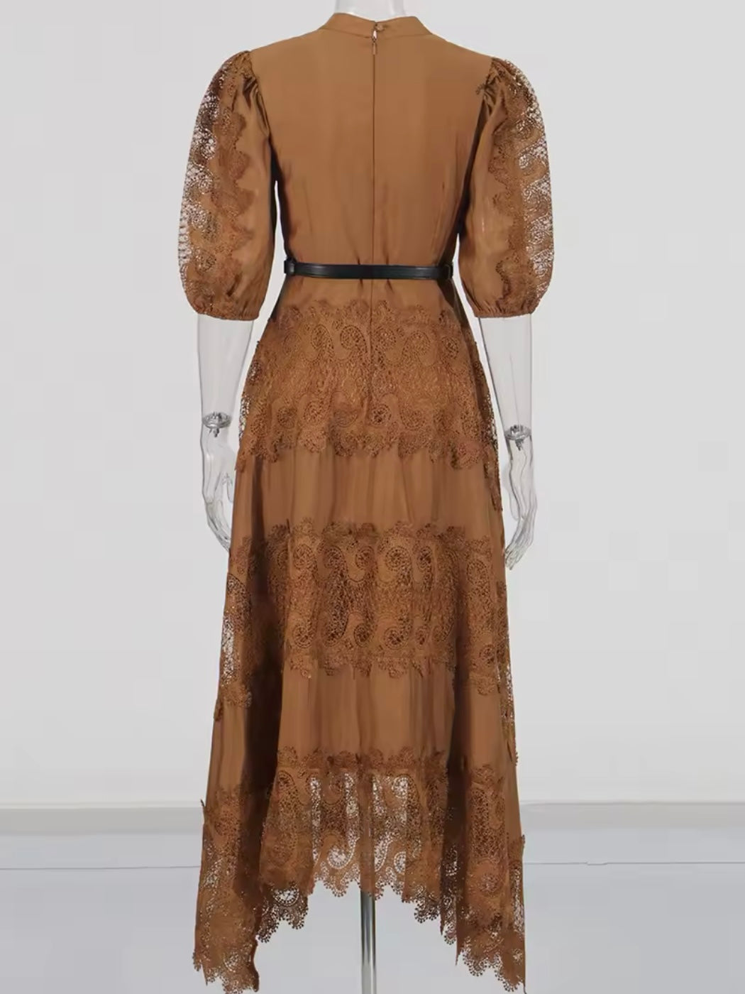 Brown embroidered midi dress