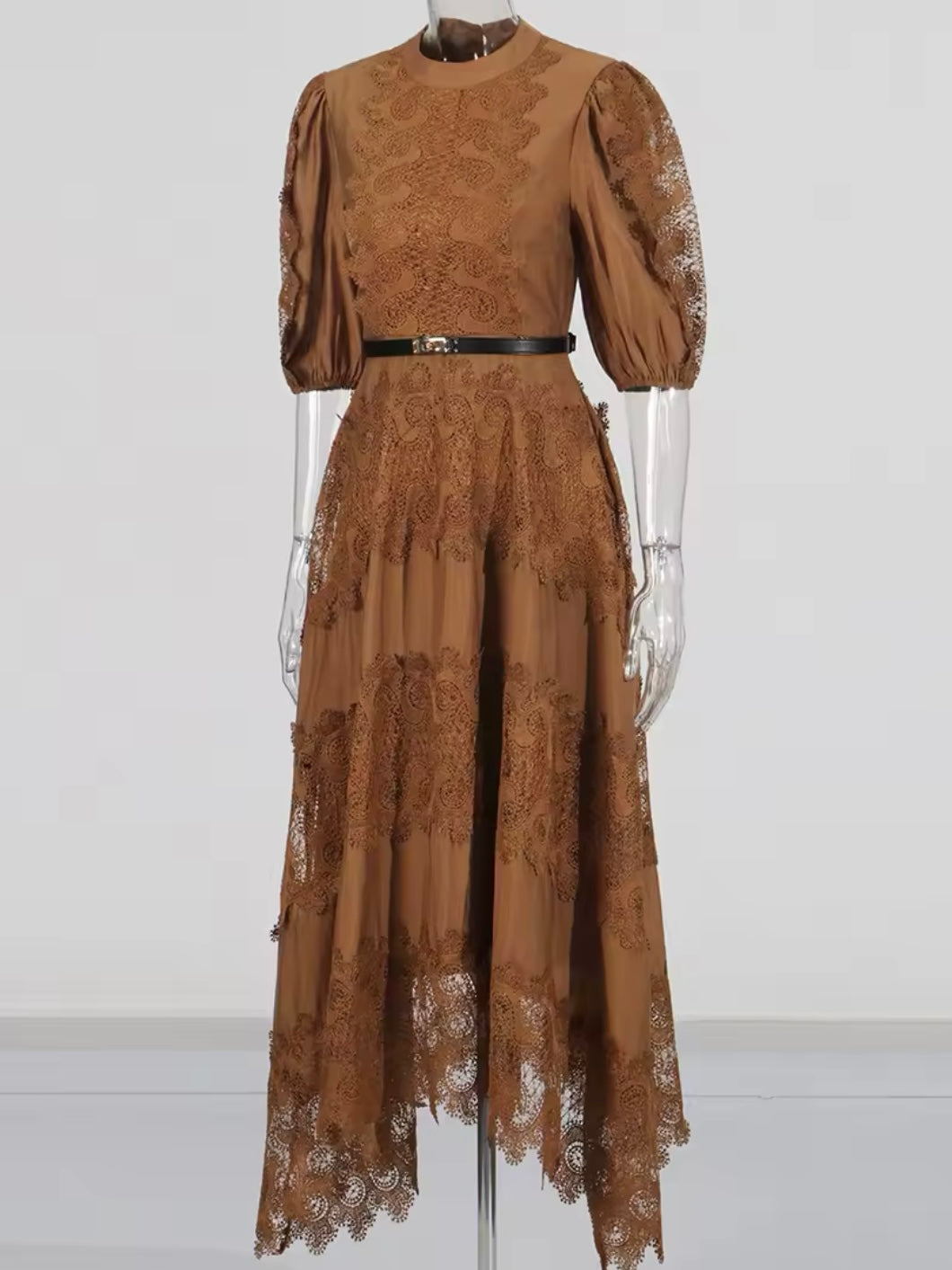 Brown embroidered midi dress