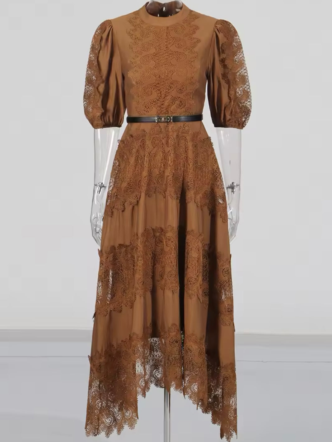 Brown embroidered midi dress