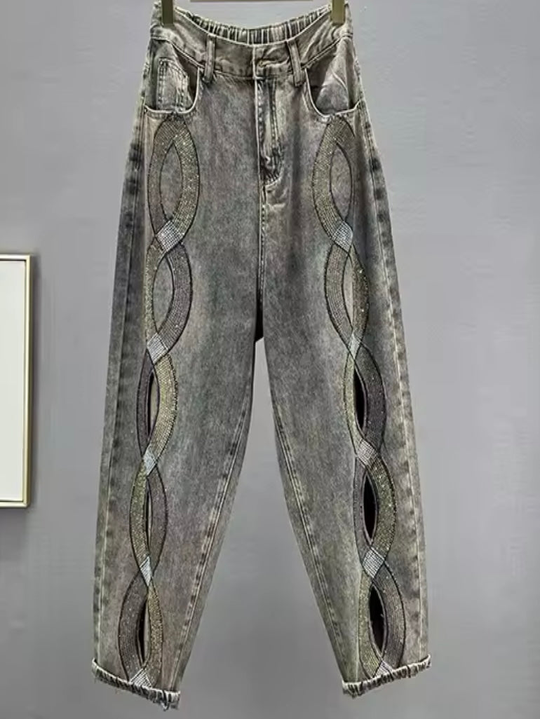 Gray barrel cutout pants