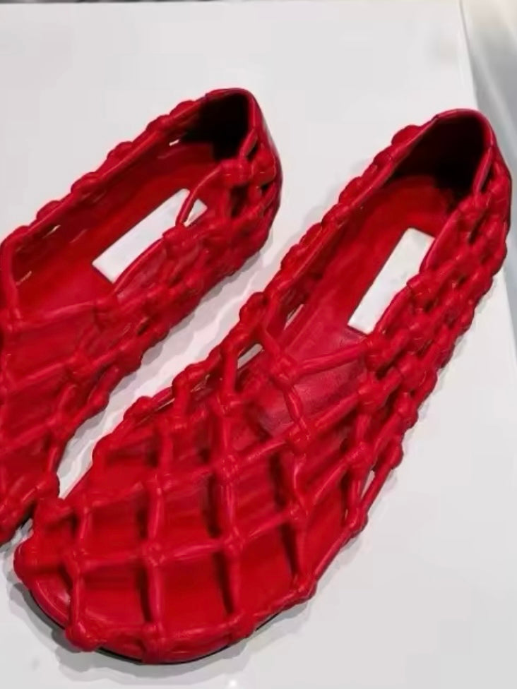 Red slip on flats shoes