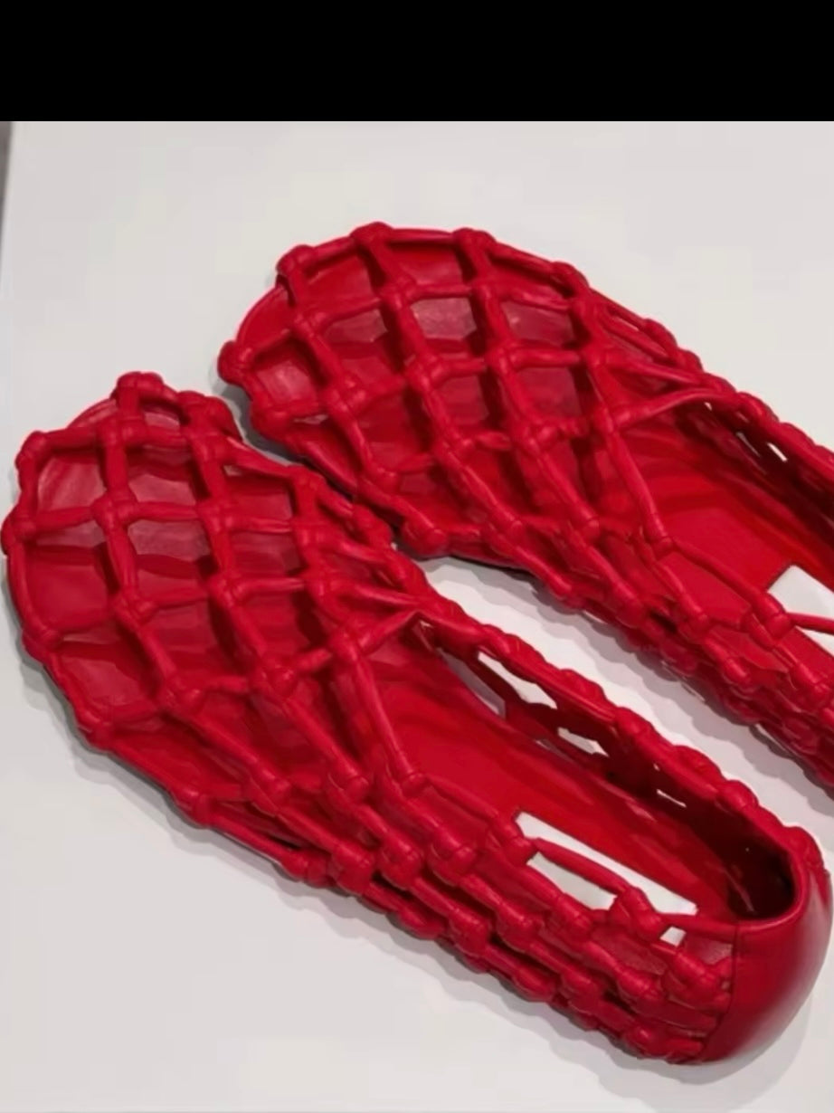 Red slip on flats shoes