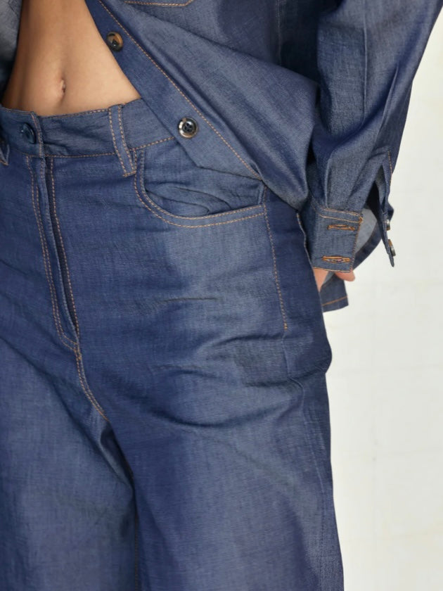 Dark blue denim straight pants
