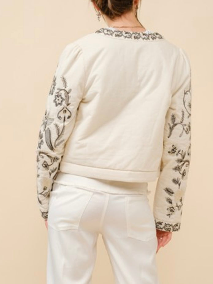 Solid colors floral embroidered jacket