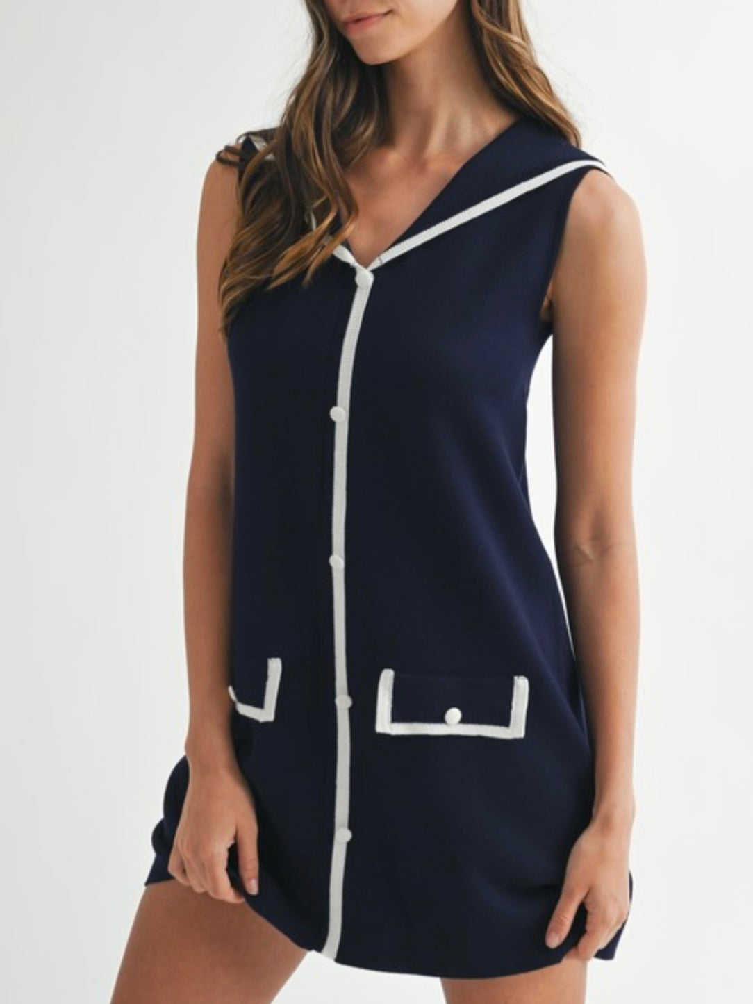 Navy blue short sleeves mini dress
