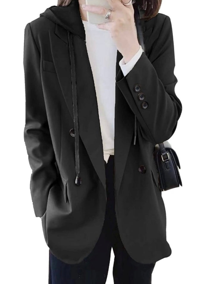 Beige and Black hooded blazer