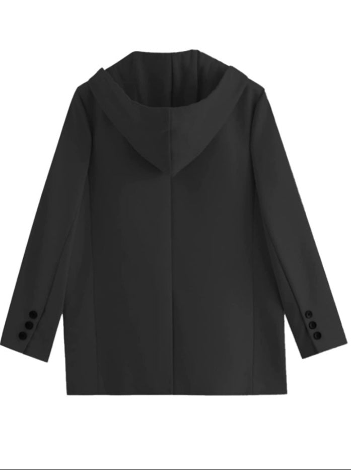 Beige and Black hooded blazer