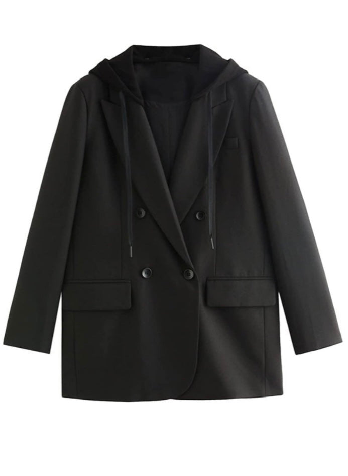 Beige and Black hooded blazer