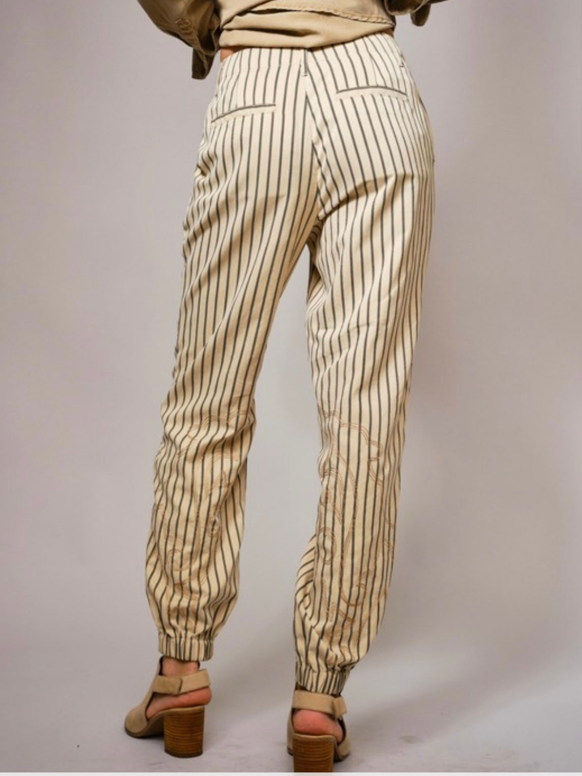 Beige studded color stones cargo joggers
