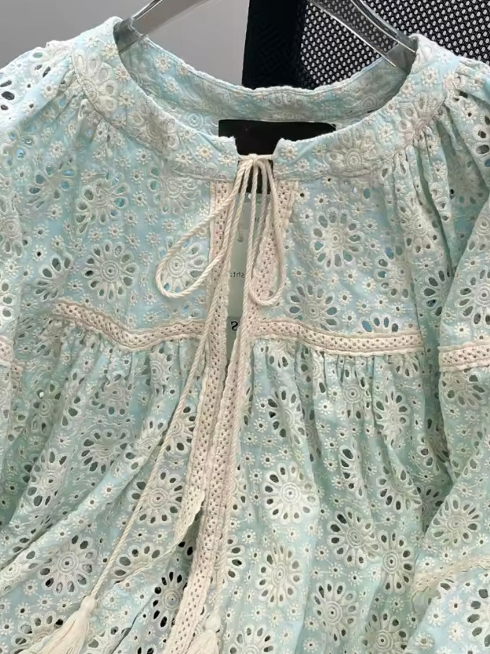 Light green lace crochet shirt