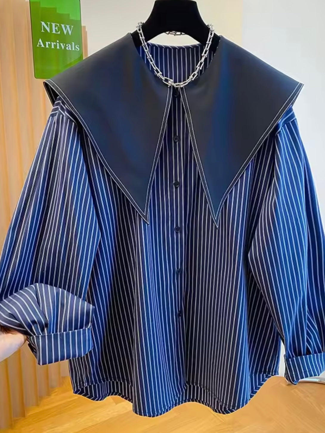 Navy blue flaps neck shirt